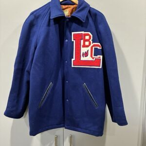 Vintage 1950s 50s Hewitt Wool Letterman Jacket Flame LBC Chenille Patch Sz 40+